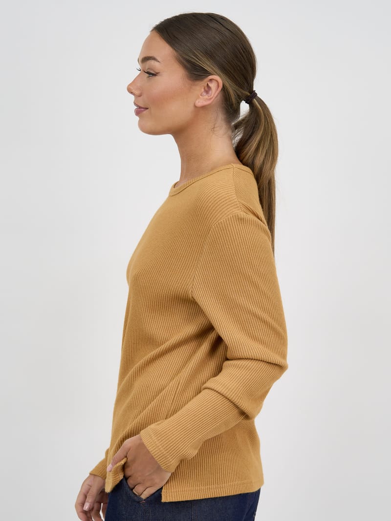 Metallic Ribbed Knit Top Camel Liberty Rose
