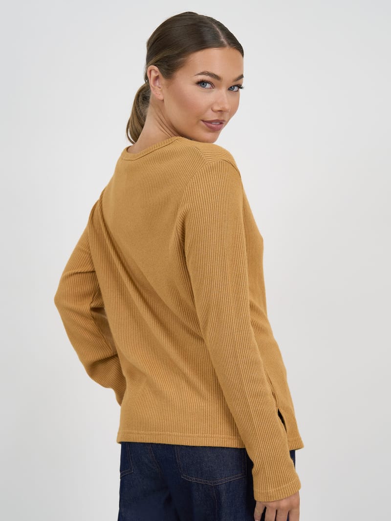 Metallic Ribbed Knit Top Camel Liberty Rose