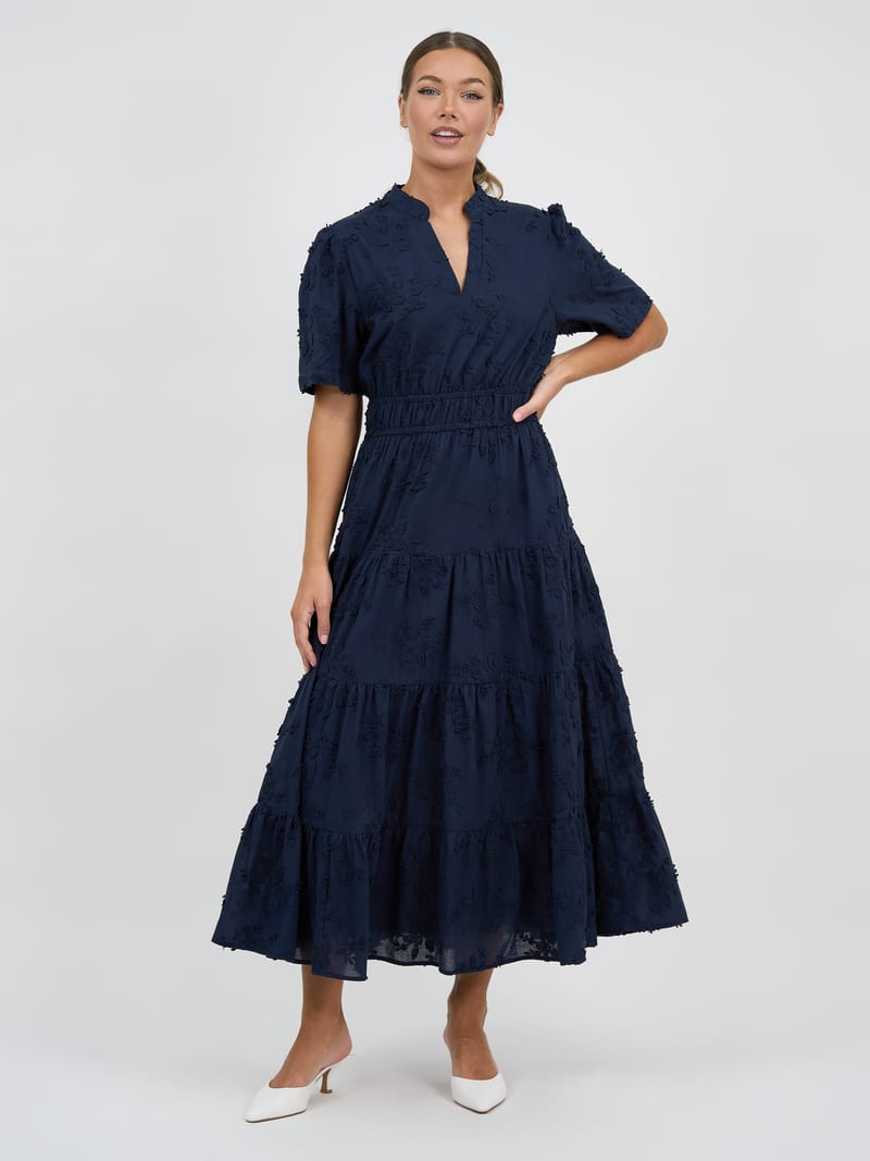 Embroidered Tier Detail Dress Navy Liberty Rose
