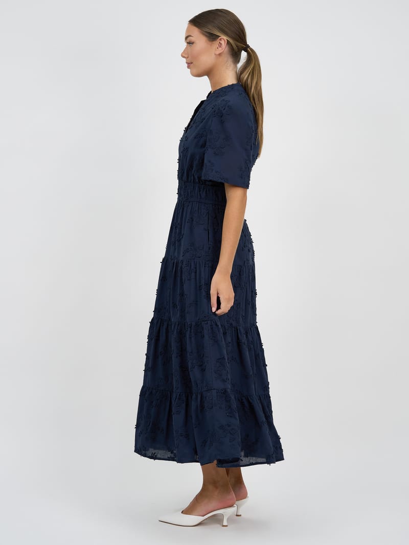 Embroidered Tier Detail Dress Navy Liberty Rose