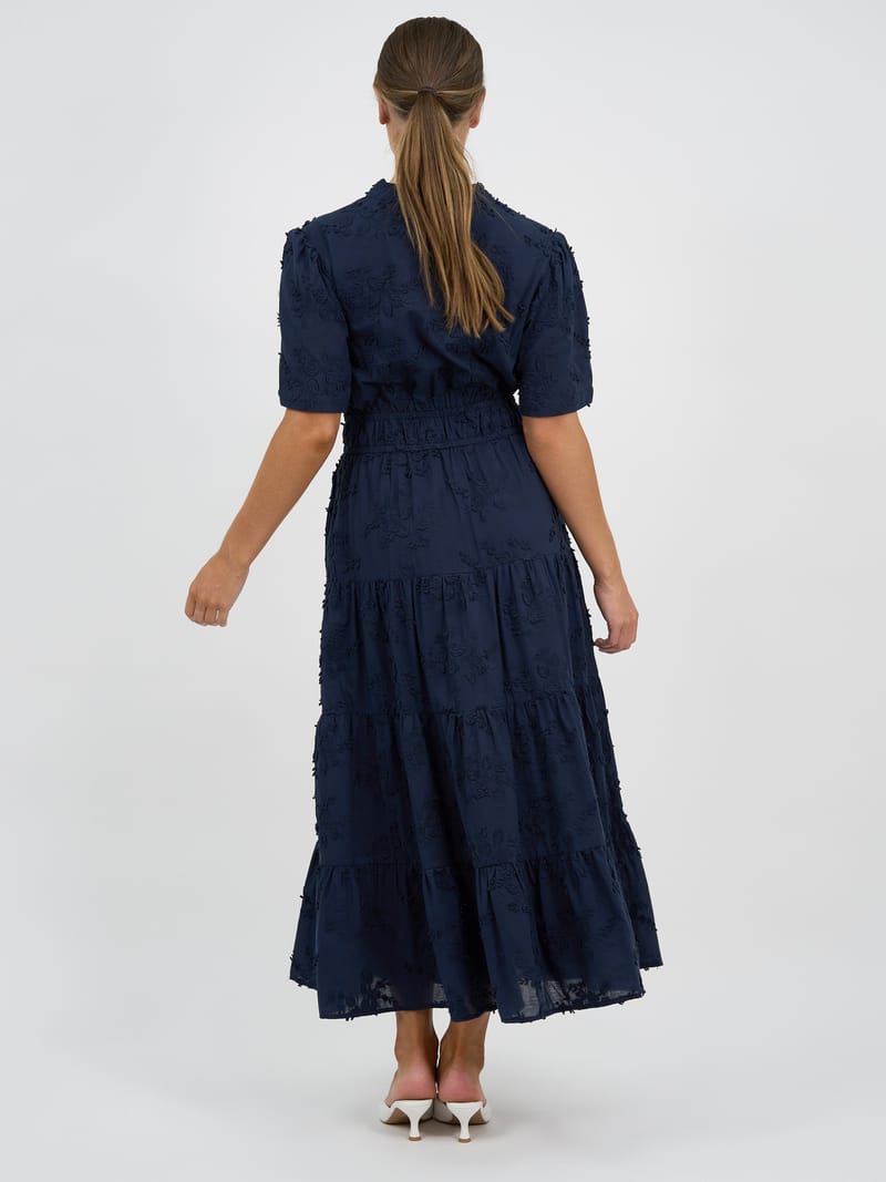 Embroidered Tier Detail Dress Navy Liberty Rose