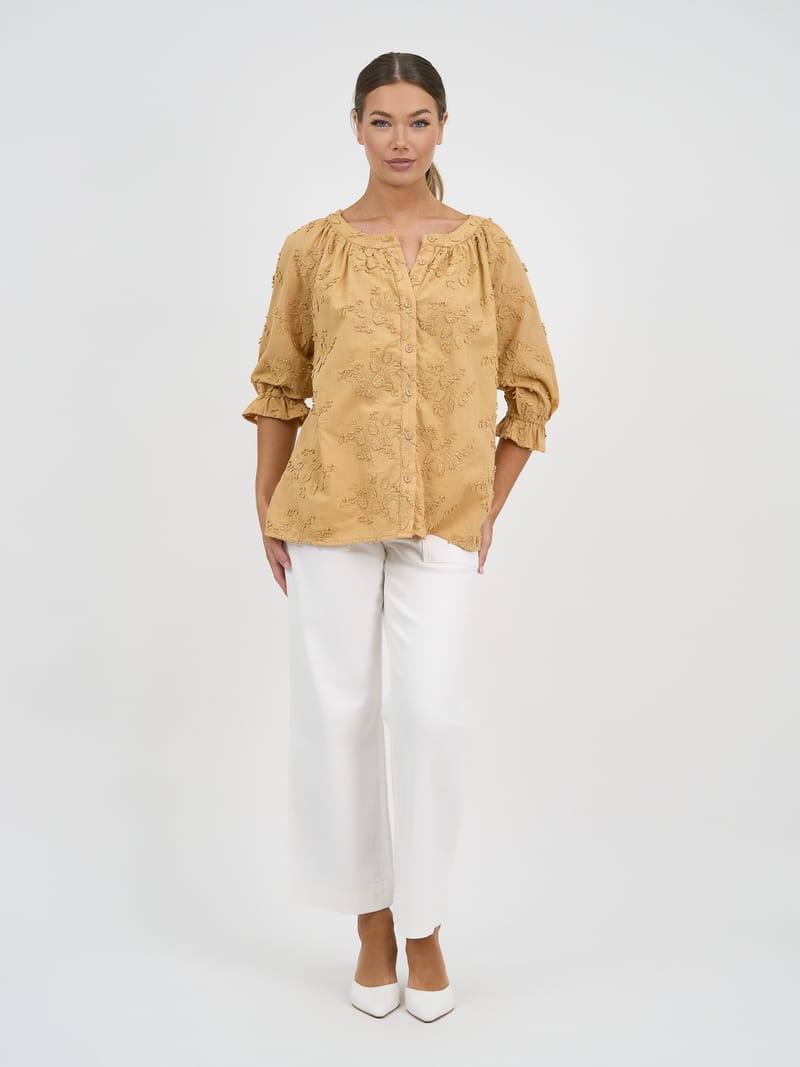 Relaxed Embroidered Shirt Camel Liberty Rose