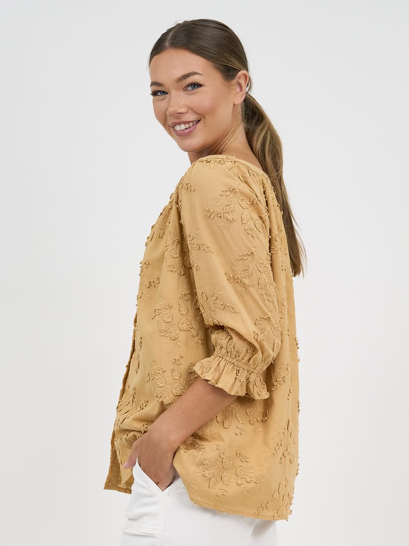 Relaxed Embroidered Shirt Camel Liberty Rose