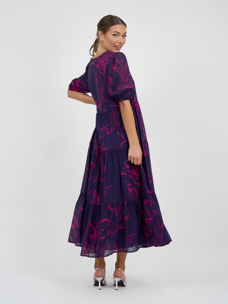 V-Neck Tier Maxi Dress Navy Liberty Rose