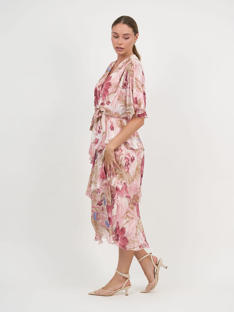 Silk Blend Tier Layer Dress Ivory La Strada