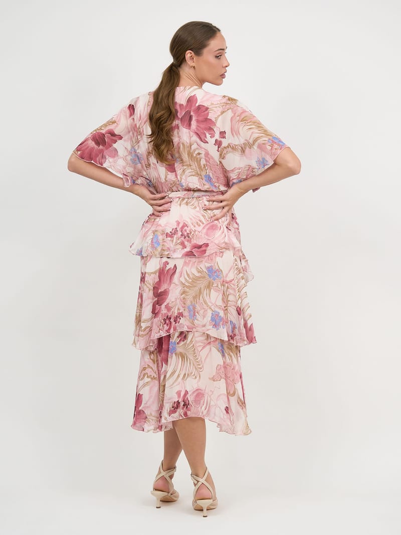 Silk Blend Tier Layer Dress Ivory La Strada