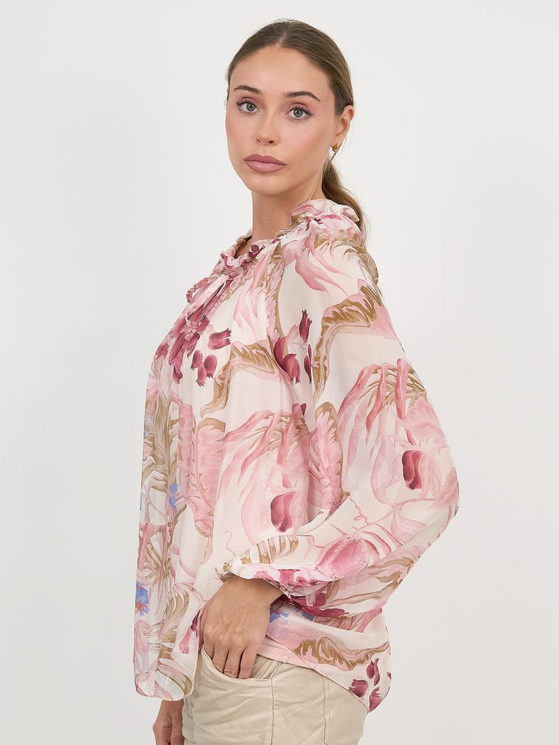 Silk Blend Neck Tie Top Ivory La Strada