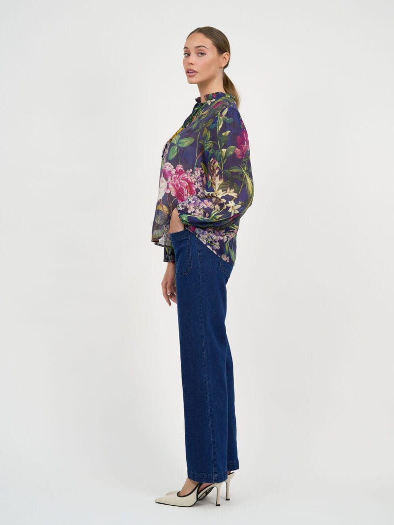Frill Neck Tie Top Navy Liberty Rose