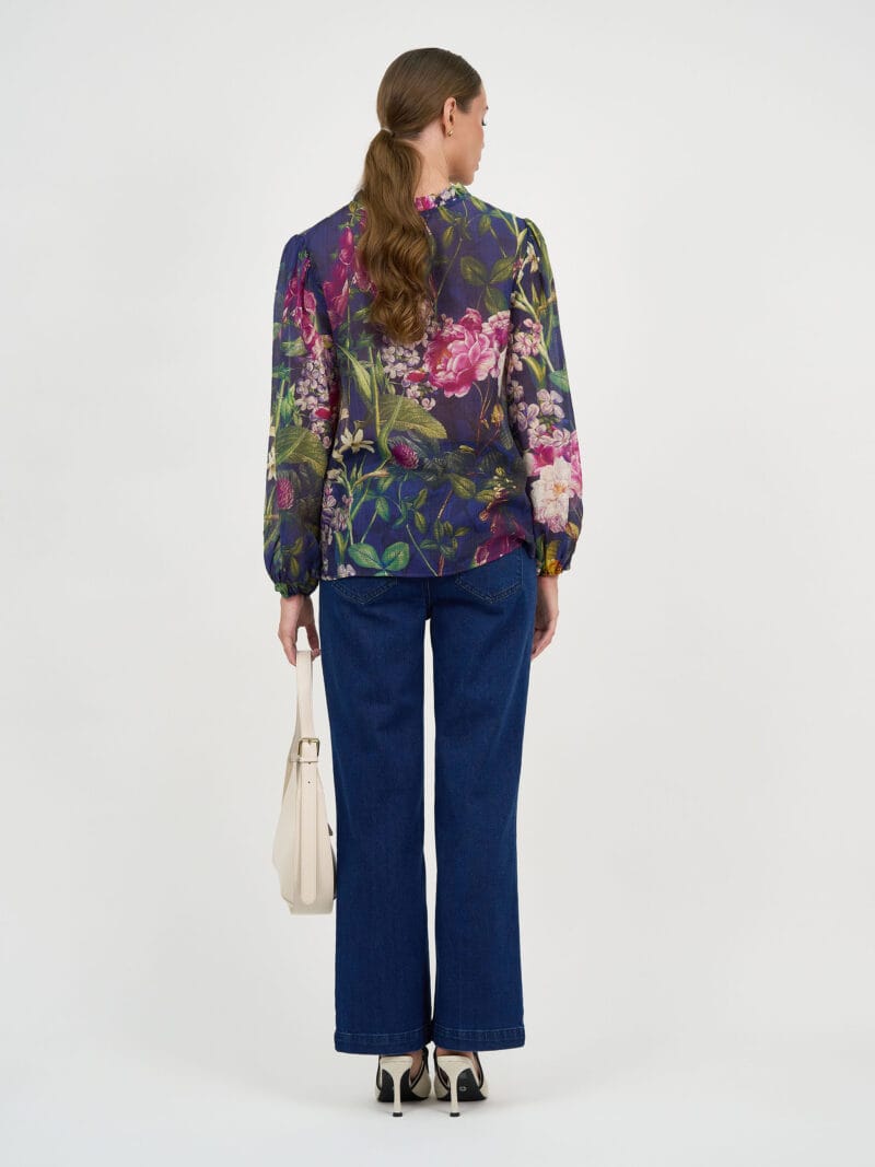 Frill Neck Tie Top Navy Liberty Rose