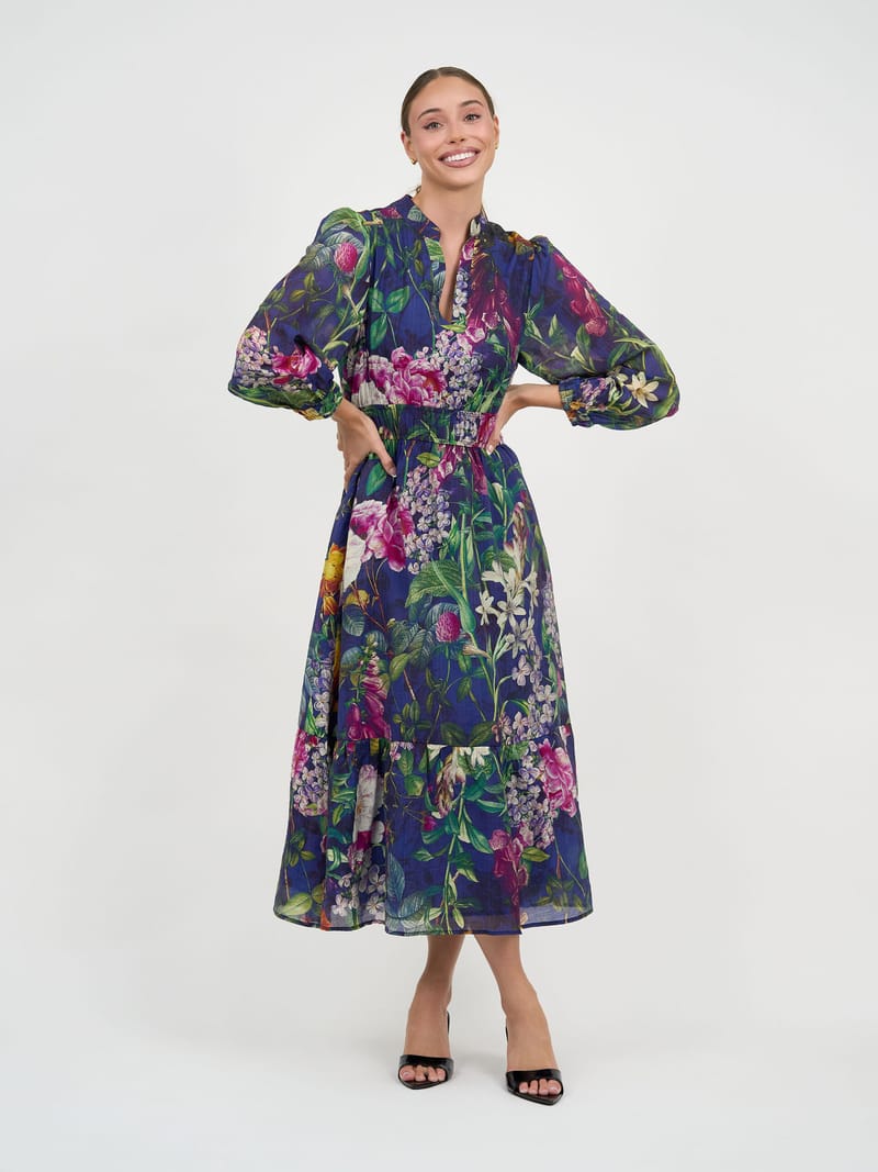 Waist Detail Dress Navy Liberty Rose