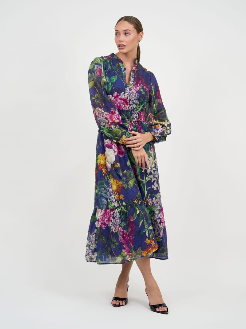 Waist Detail Dress Navy Liberty Rose