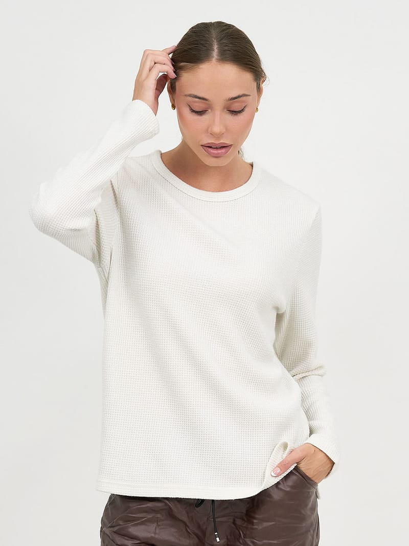 Metallic Waffle Knit Top Cream Liberty Rose