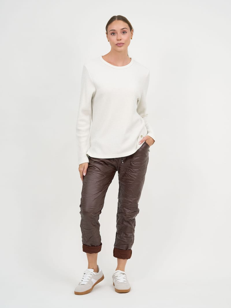 Metallic Waffle Knit Top Cream Liberty Rose
