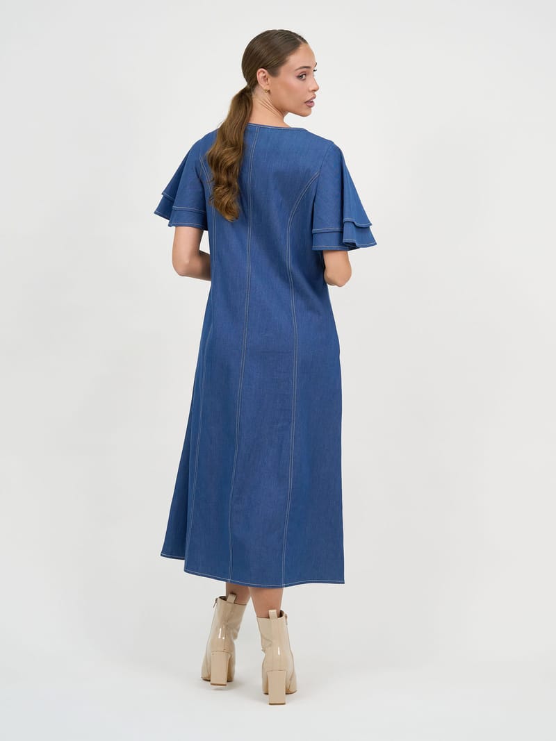 Denim Frilled Sleeve Dress Light Denim Liberty Rose