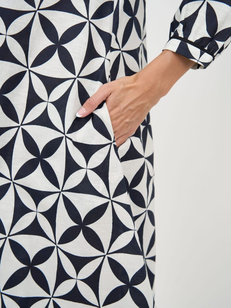 Trim Detail Linen Dress Black Liberty Rose