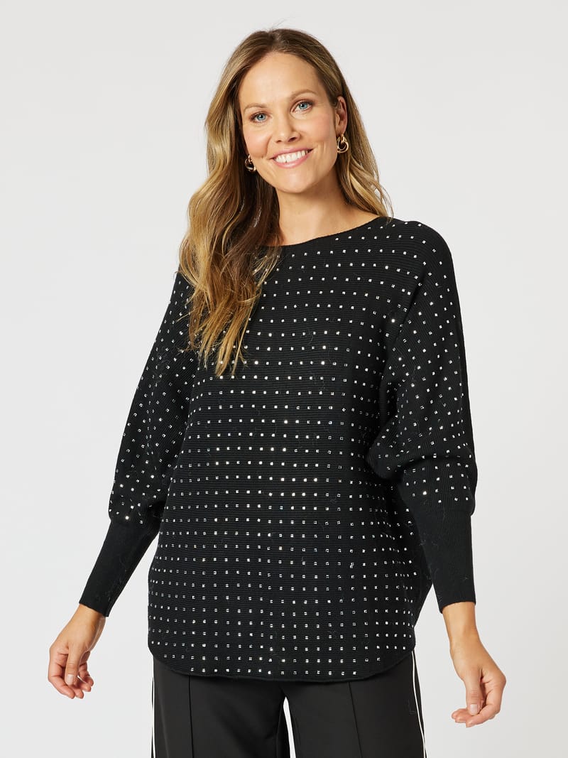 Shimmer Batwing Knit Top Black Hammock & Vine