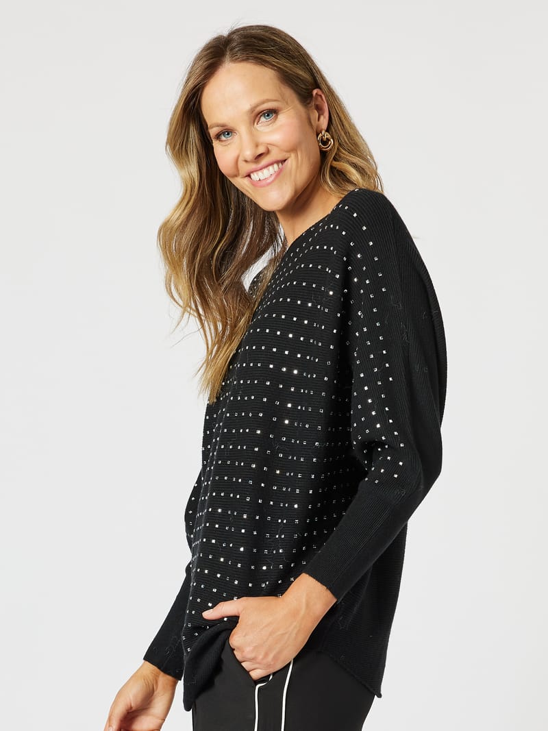Shimmer Batwing Knit Top Black Hammock & Vine