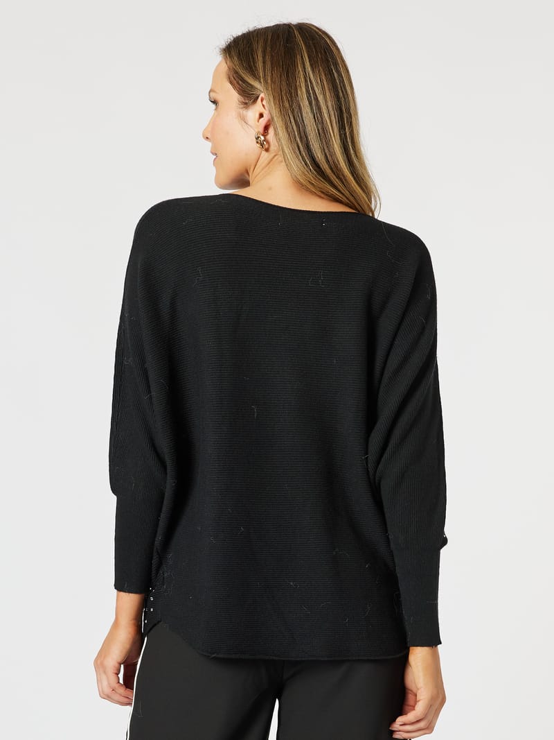 Shimmer Batwing Knit Top Black Hammock & Vine