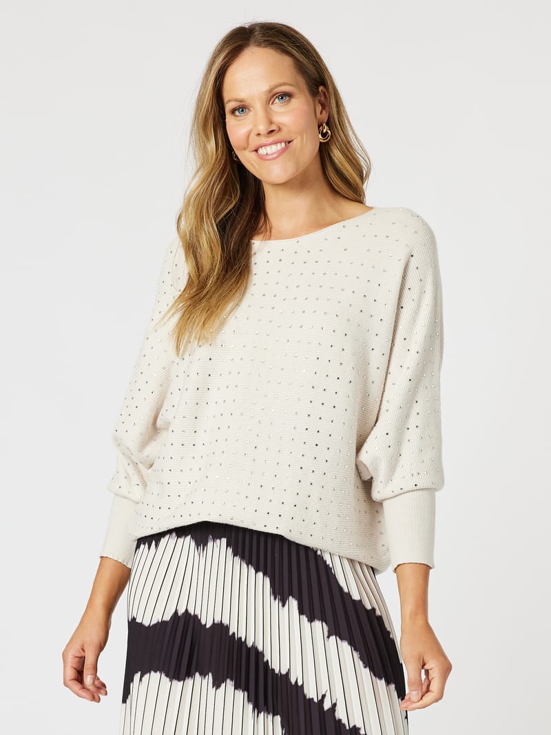 Shimmer Batwing Knit Top Natural Hammock & Vine