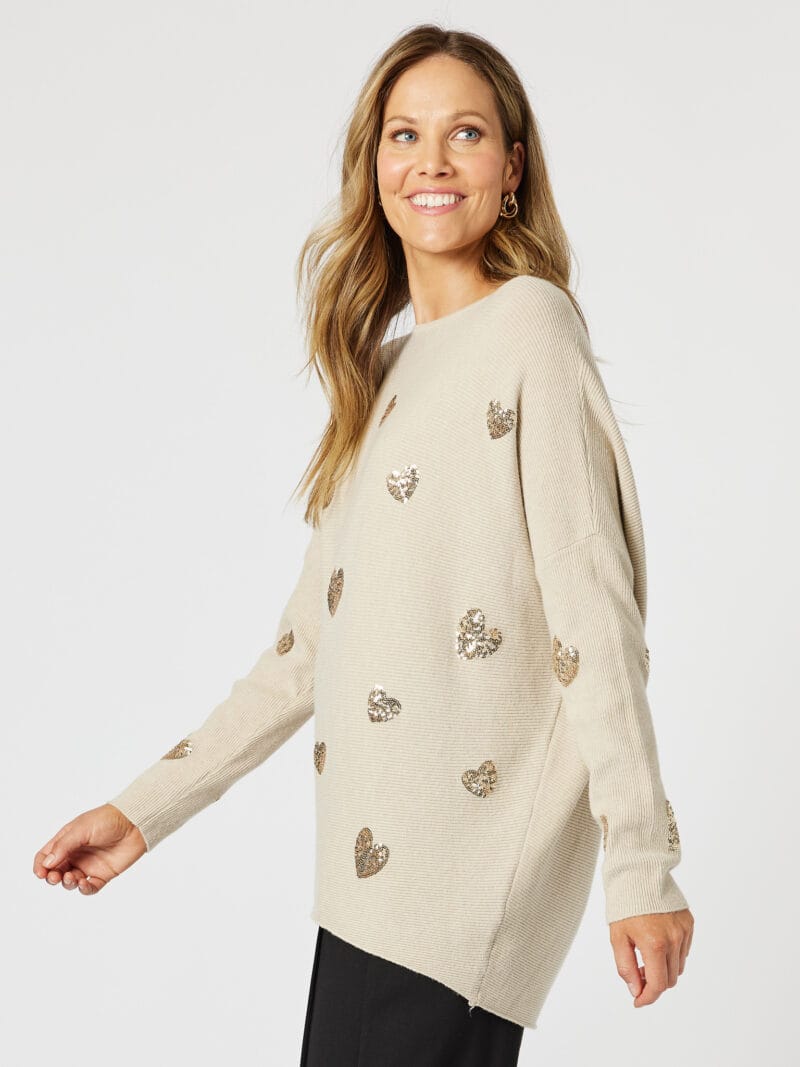 Sequin Hearts Rib Knit Natural Hammock & Vine