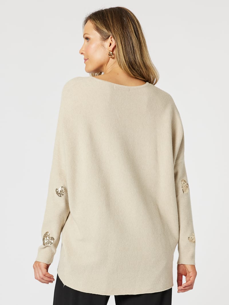 Sequin Hearts Rib Knit Natural Hammock & Vine