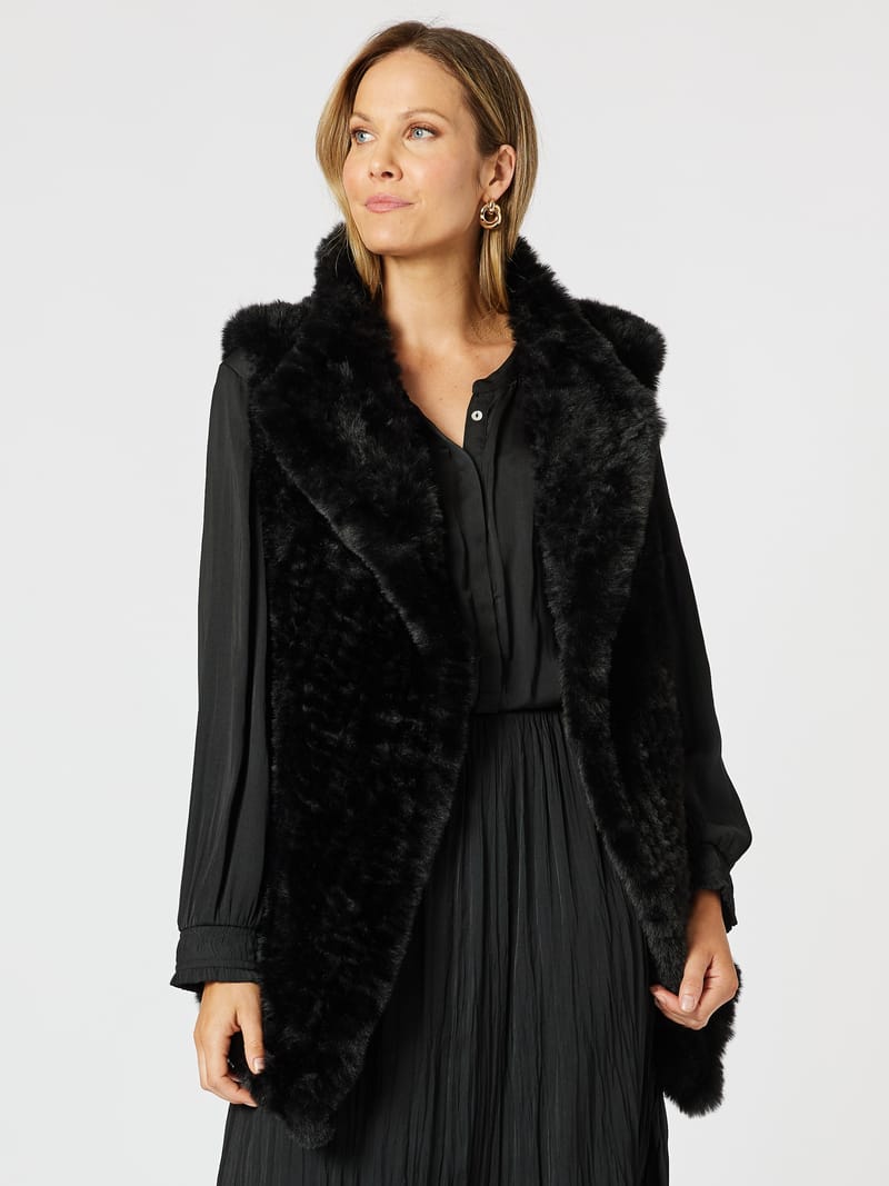 Minx Faux Fur Vest Black Hammock & Vine