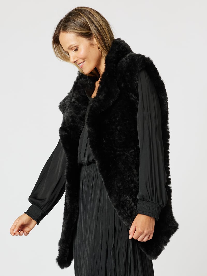 Minx Faux Fur Vest Black Hammock & Vine