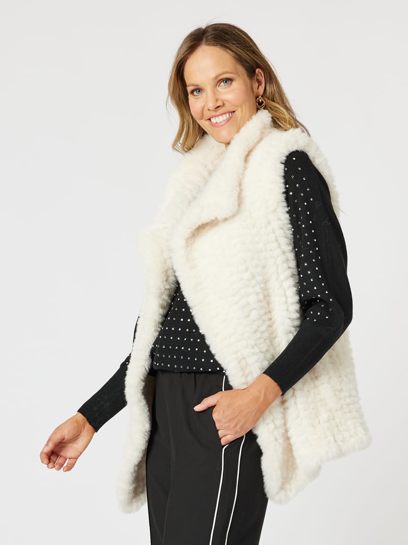 Minx Faux Fur Vest Ivory Hammock & Vine