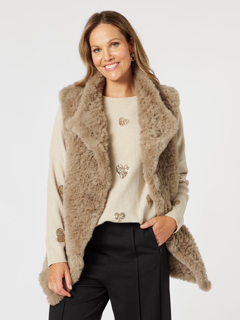Minx Faux Fur Vest Latte Hammock & Vine