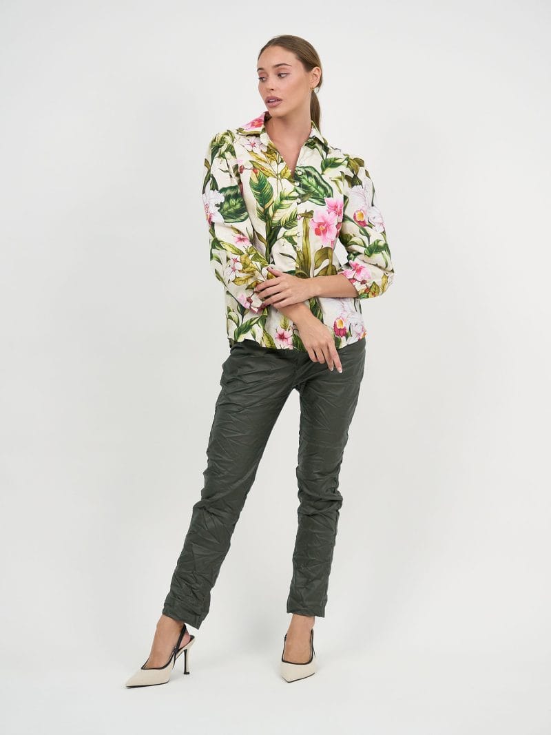 Wet Look Jogger Pant Khaki La Strada