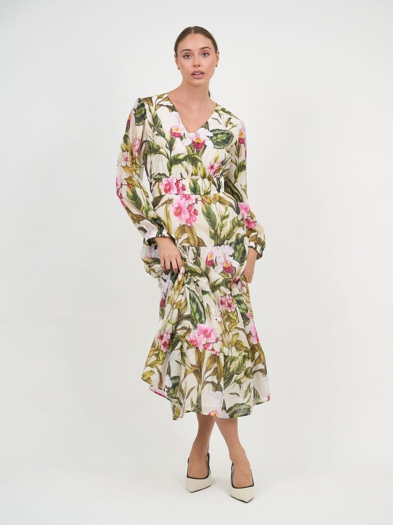 Waist Detail Dress Khaki Liberty Rose