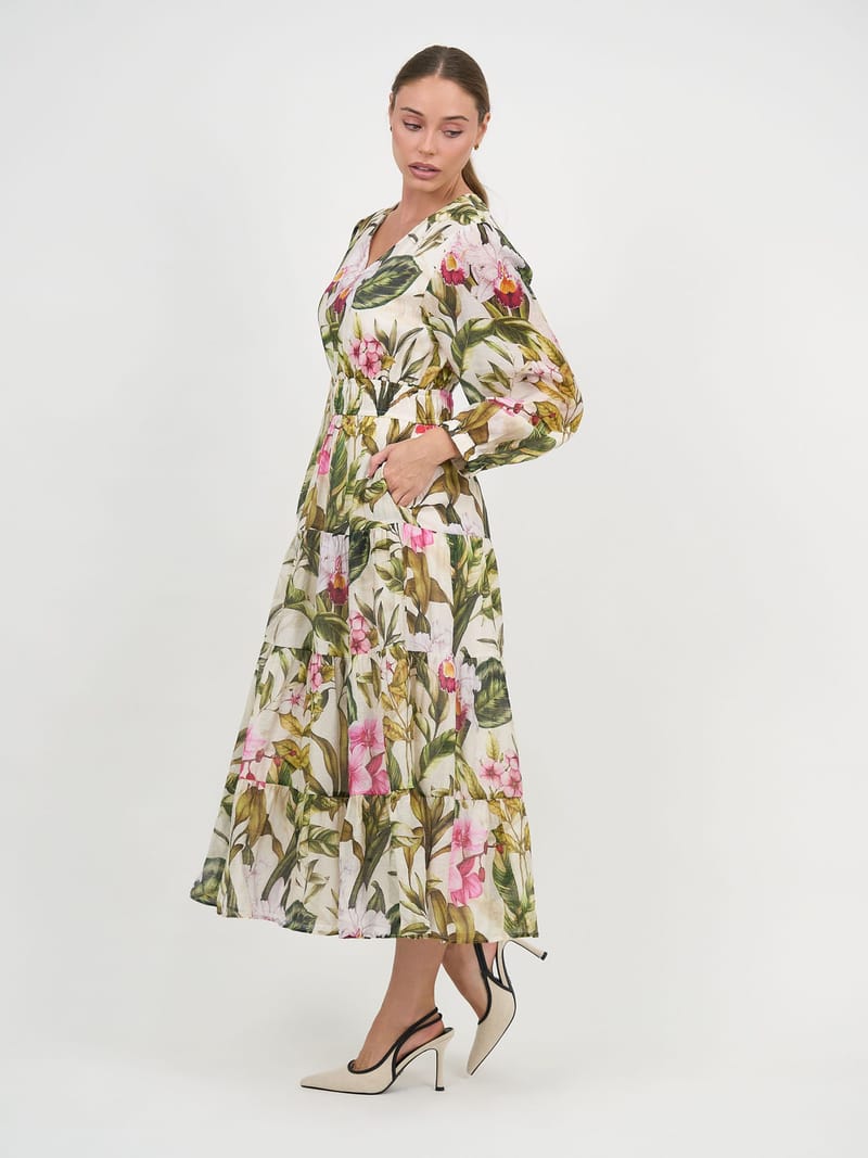 Waist Detail Dress Khaki Liberty Rose
