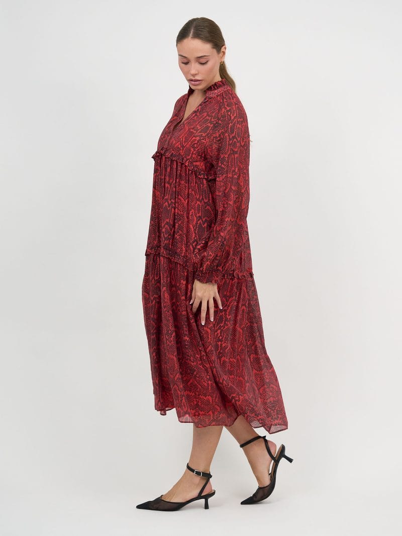 Tiered Midi Dress Red Liberty Rose