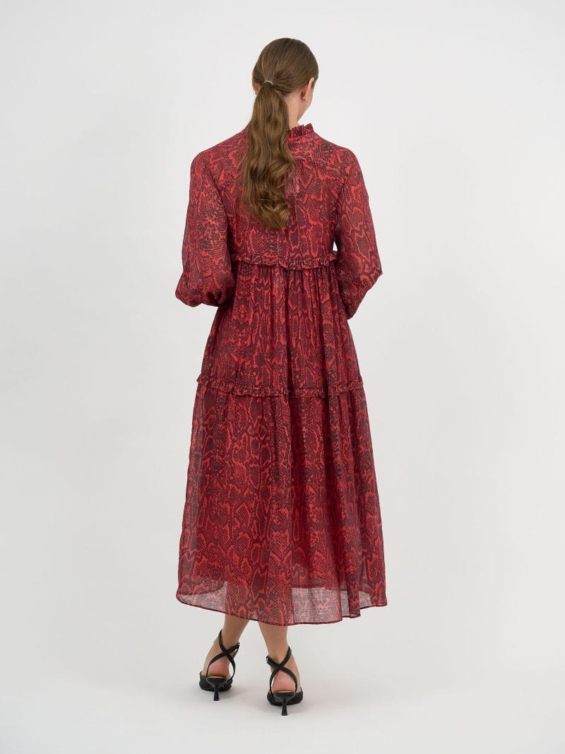 Tiered Midi Dress Red Liberty Rose