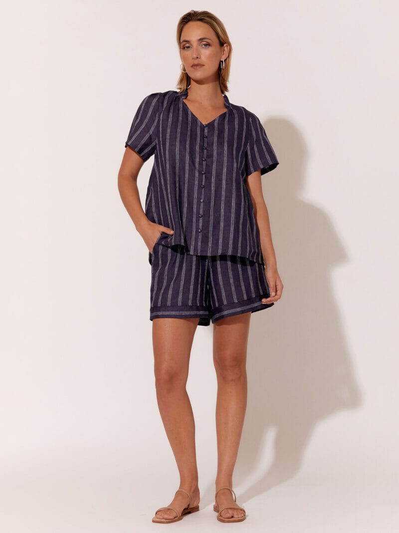Stripe Linen Short Navy adorne