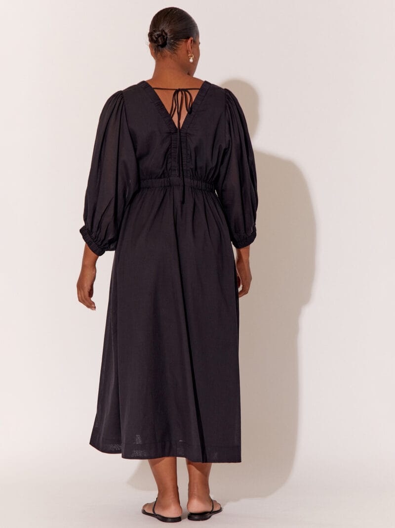 Gathered Neckline Midi Dress Black adorne