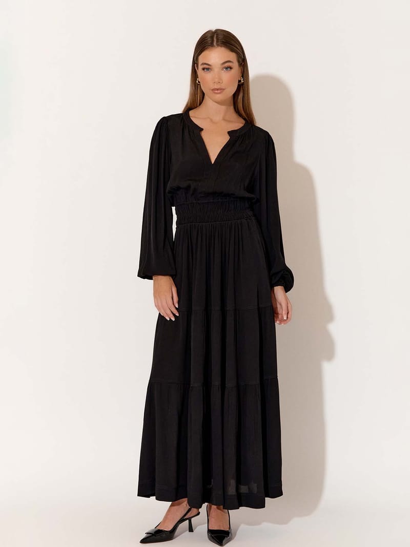 Vee Pleat Detail Dress Black adorne