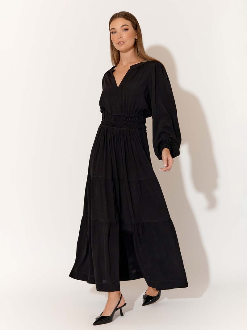 Vee Pleat Detail Dress Black adorne