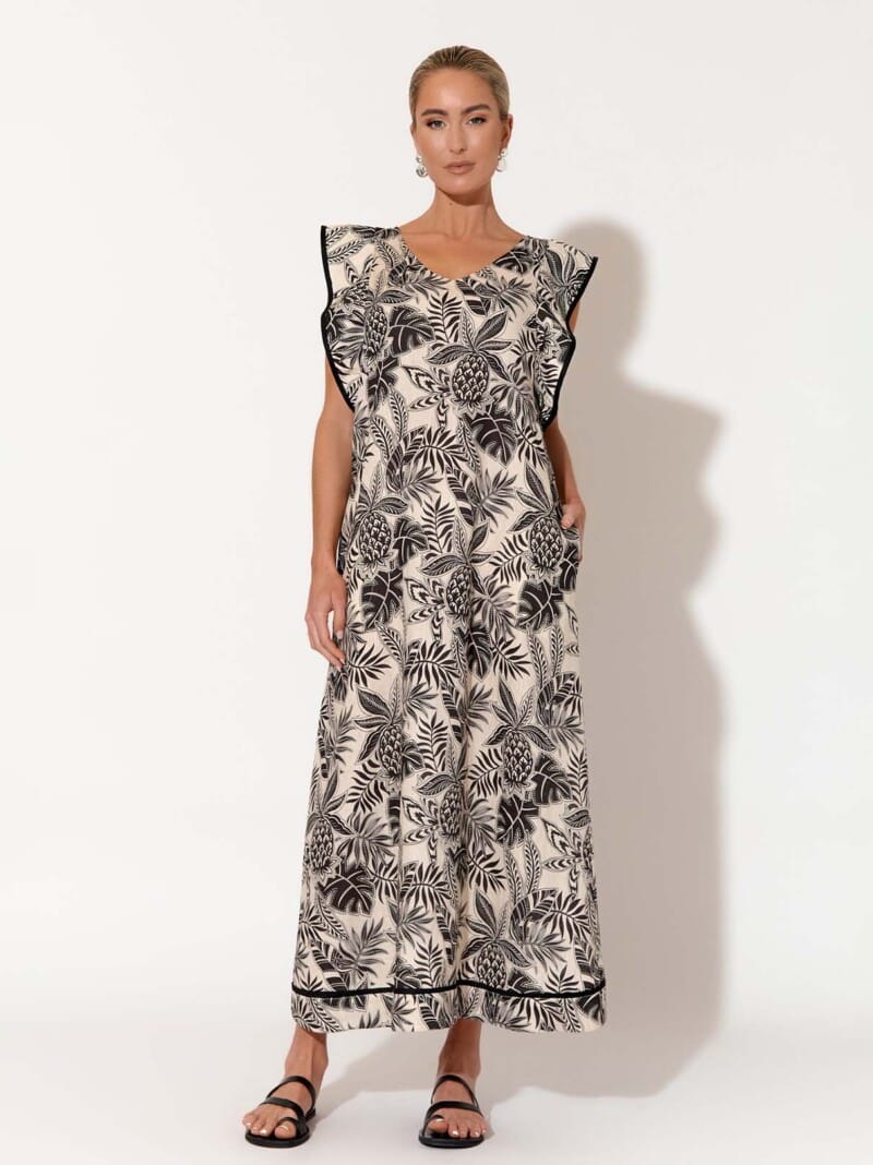 Trim Detail Linen Maxi Dress Natural adorne