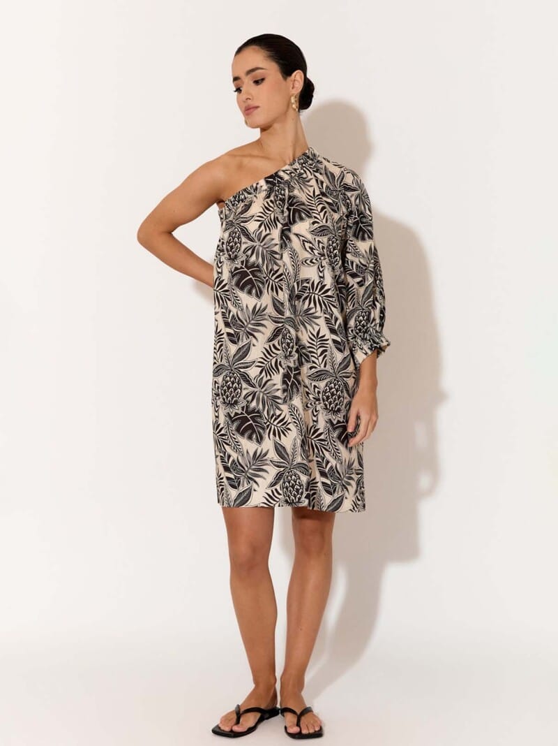 One Shoulder Linen Dress Natural adorne
