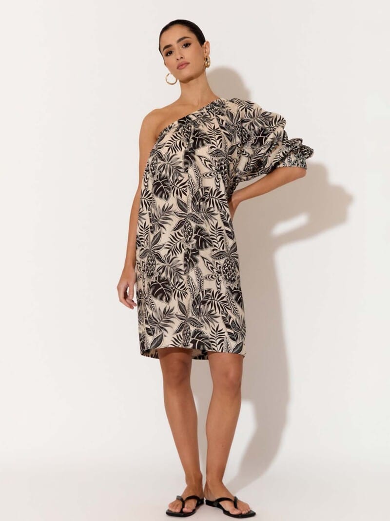 One Shoulder Linen Dress Natural adorne