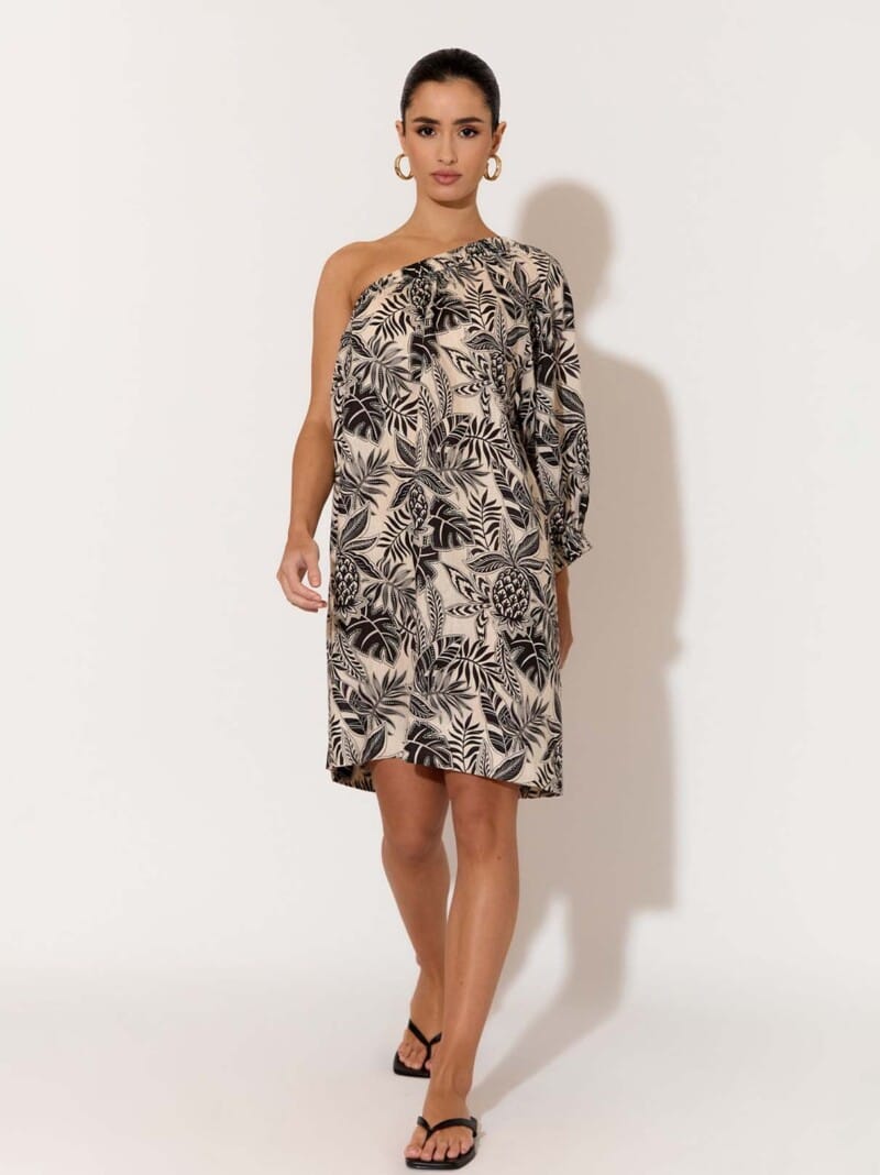 One Shoulder Linen Dress Natural adorne