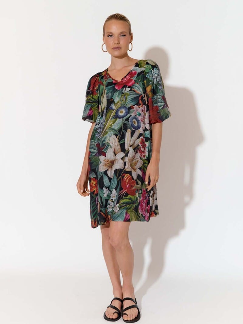 Puff Sleeve Short Dress Black adorne