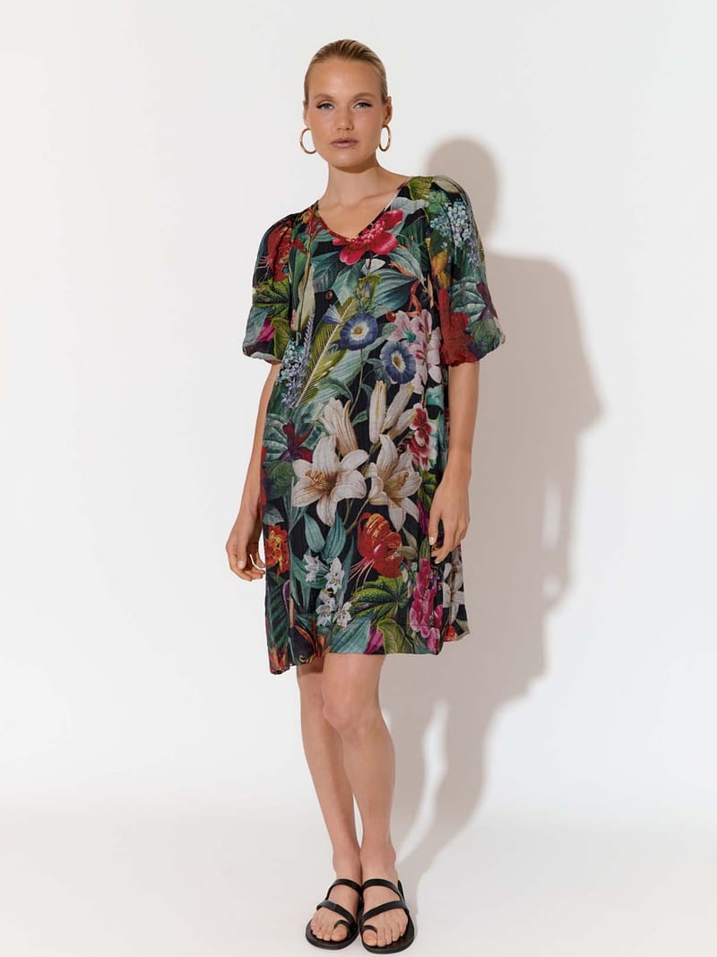 Puff Sleeve Short Dress Black adorne