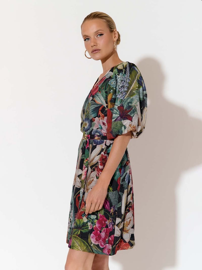 Puff Sleeve Short Dress Black adorne