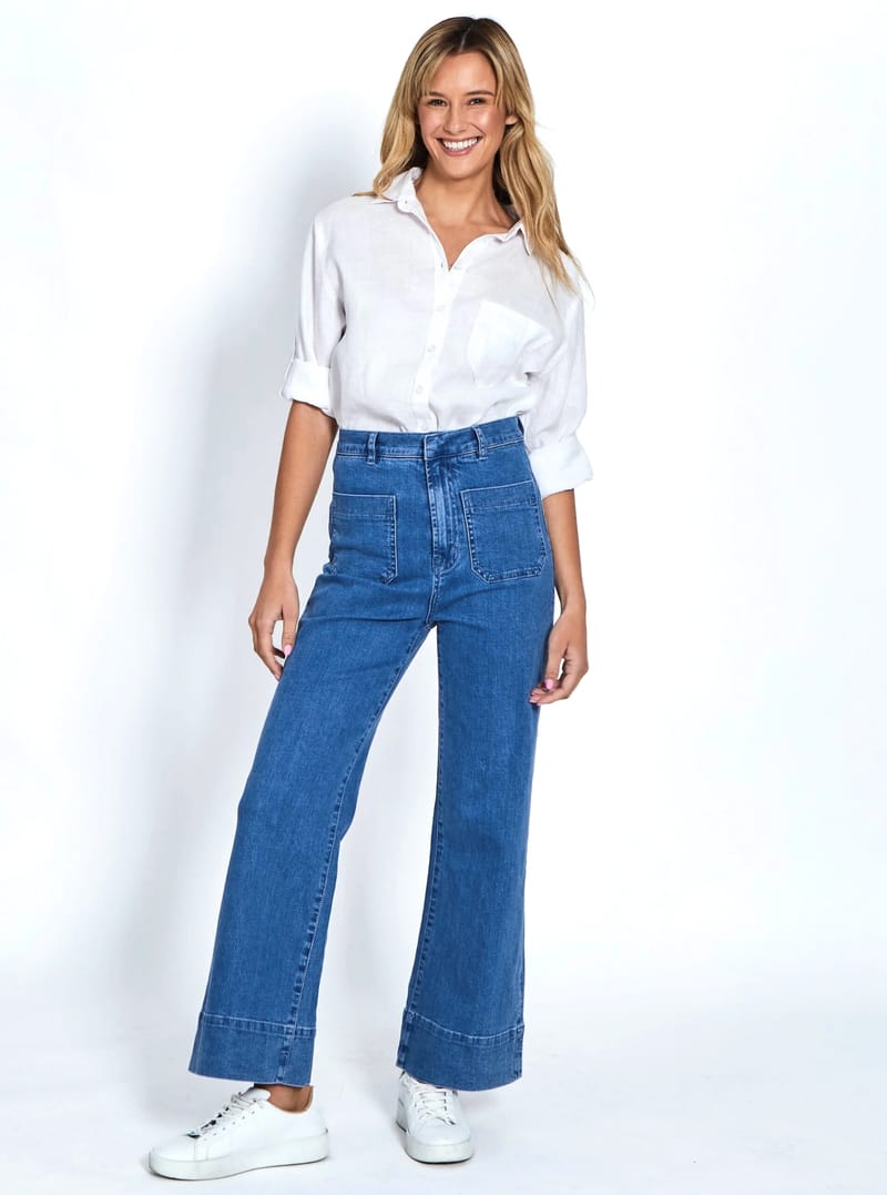 Pocket Front Wide Leg Jean Blue Leoni