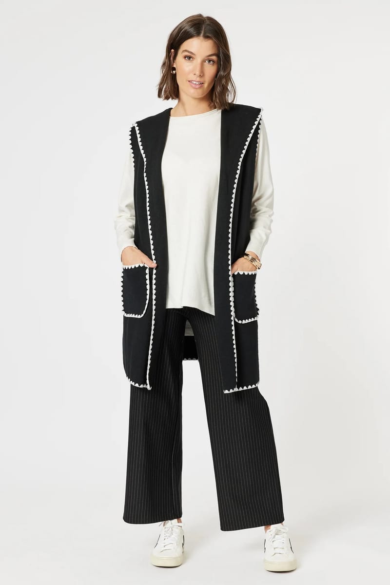 Contrast Detail Hooded Vest Black Clarity by Threadz
