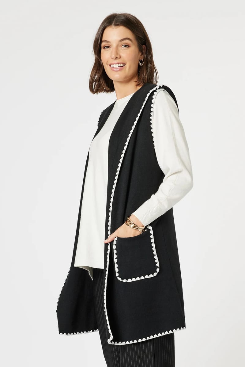 Contrast Detail Hooded Vest Black Clarity by Threadz