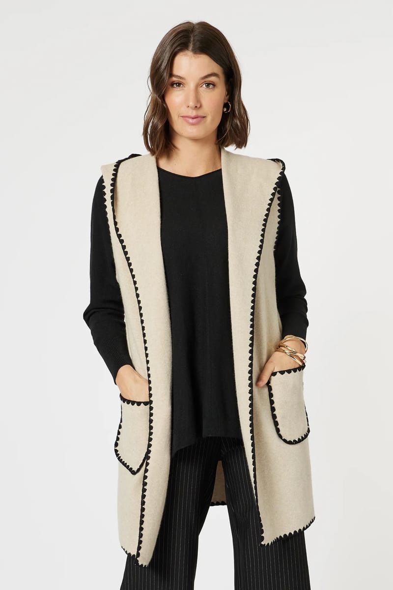 Contrast Detail Hooded Vest Natural Clarity by Threadz