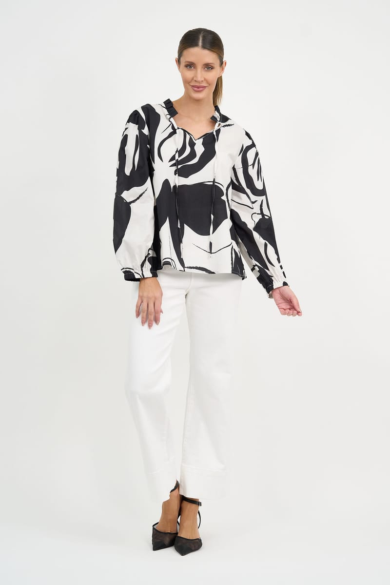 Cotton Frill Neck Top Black Liberty Rose